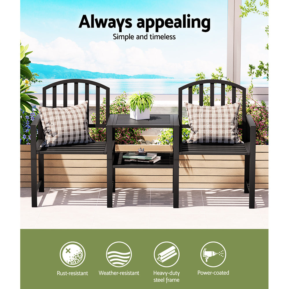 Saunders Beach 2 Seater Garden Bench, Black