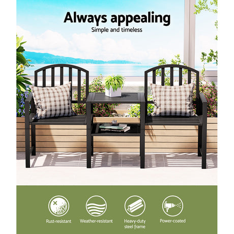 Saunders Beach 2 Seater Garden Bench, Black