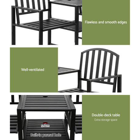 Saunders Beach 2 Seater Garden Bench, Black