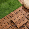 Ronda pine wood interlocking deck tiles on an outdoor patio