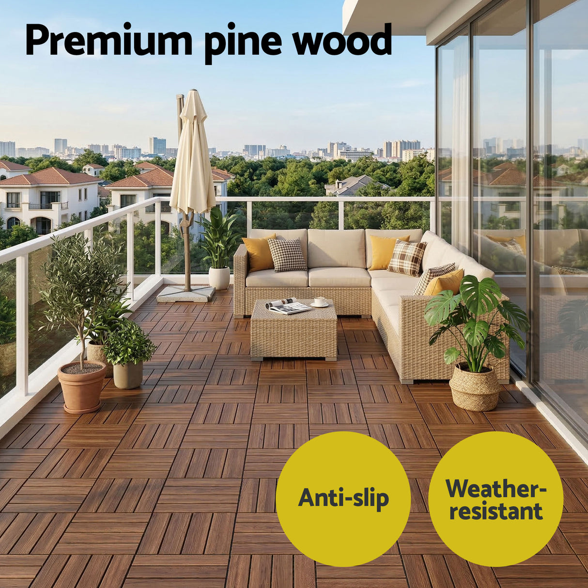 Ronda Wood Deck Tiles, 30 x 30cm, 10pcs