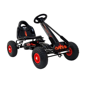 Black racing style pedal go kart for kids with rubber tyres