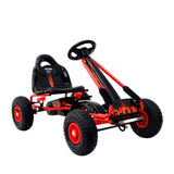 Red racing style pedal go kart for kids with rubber tyres