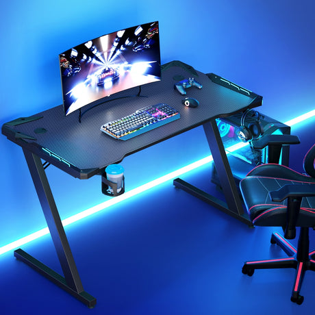 Artiss 120cm RGB Gaming Desk with LED Lighting Carbon Fibre Texture — Allure Home Collections