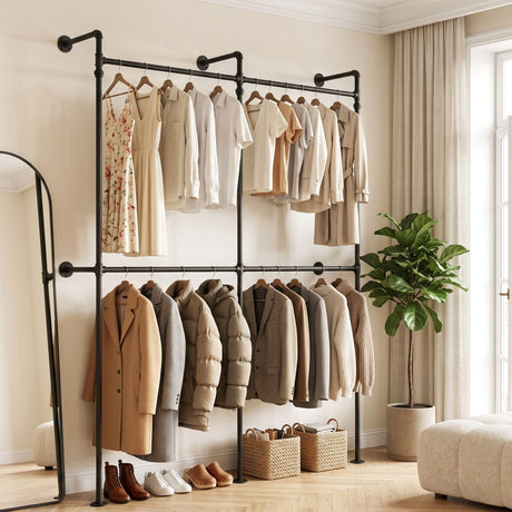 Ocean Grove Industrial Wall Mounted Clothes Rack, Black