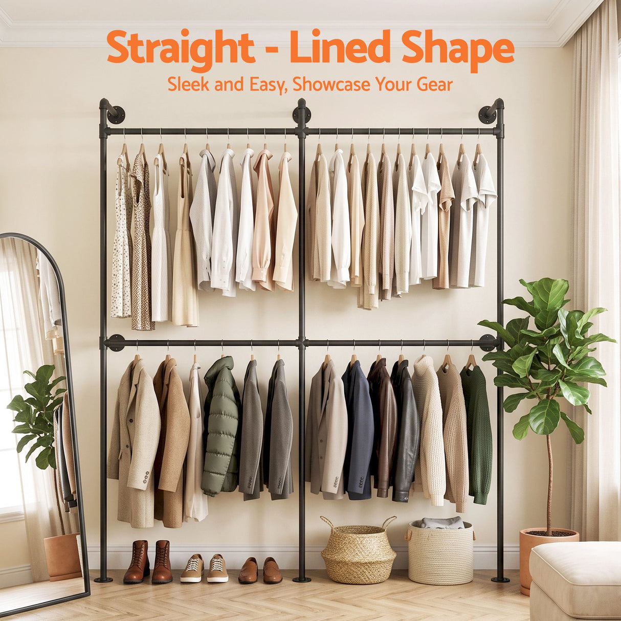 Ocean Grove Industrial Wall Mounted Clothes Rack, Black