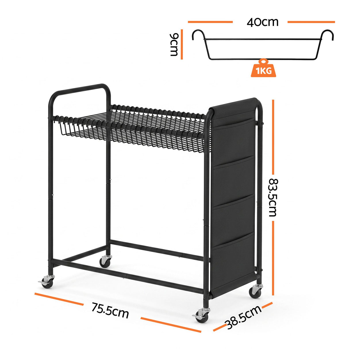 Barwon Heads Mobile Pants Trolley Clothes Rack, Black
