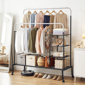 Portarlington Double Rod Clothes Rack, Silver and Black