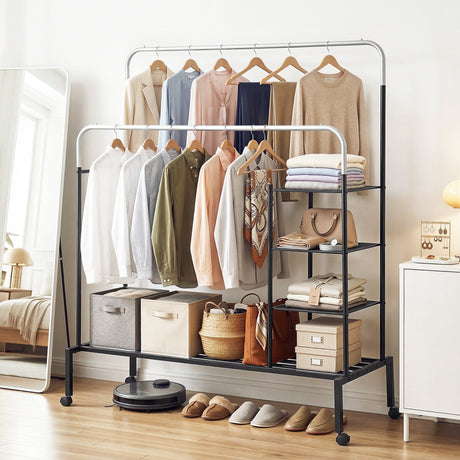 Portarlington Double Rod Clothes Rack, Silver and Black