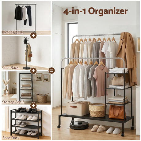 Portarlington Double Rod Clothes Rack, Silver and Black