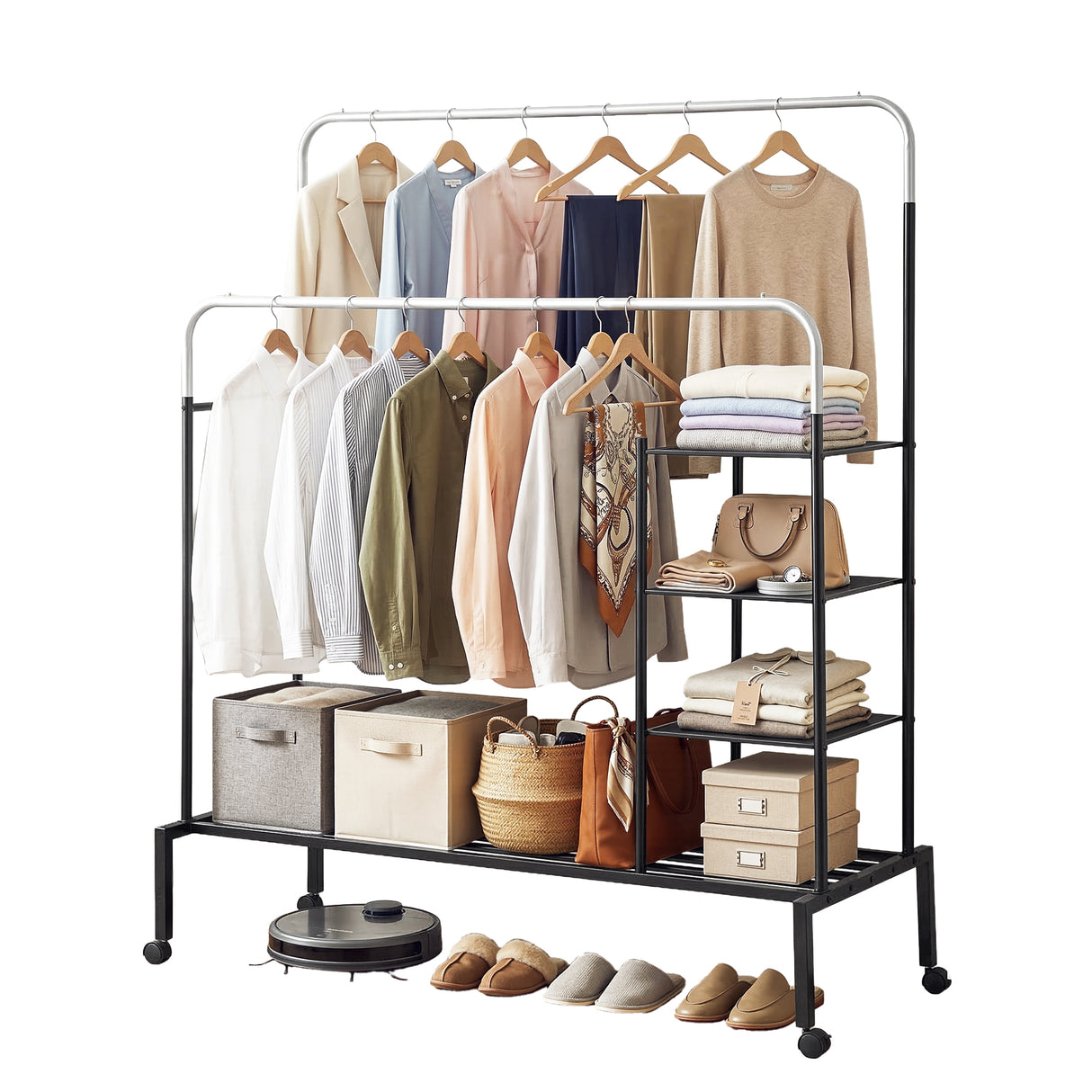 Portarlington Double Rod Clothes Rack, Silver and Black