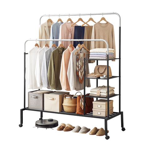 Portarlington Double Rod Clothes Rack, Silver and Black
