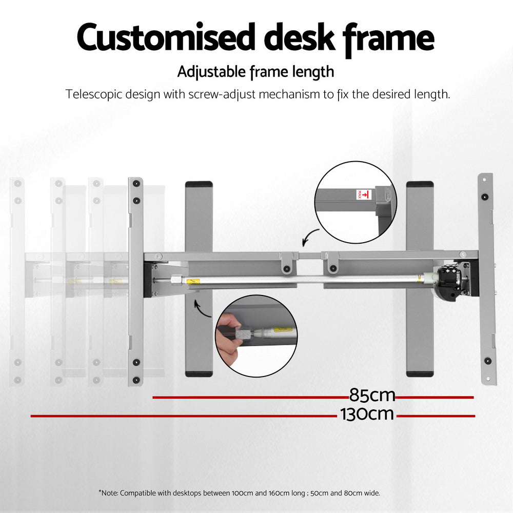 Artiss Electric Height Adjustable Desk Frame 70kg Load Black Grey or White — Allure Home Collections