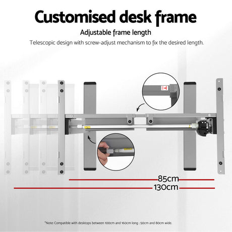 Artiss Electric Height Adjustable Desk Frame 70kg Load Black Grey or White — Allure Home Collections