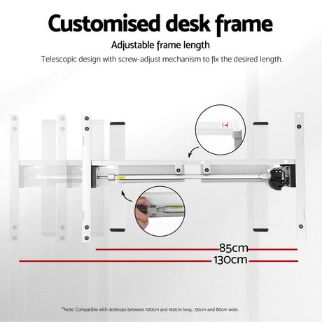 Artiss Electric Height Adjustable Desk Frame 70kg Load Black Grey or White — Allure Home Collections