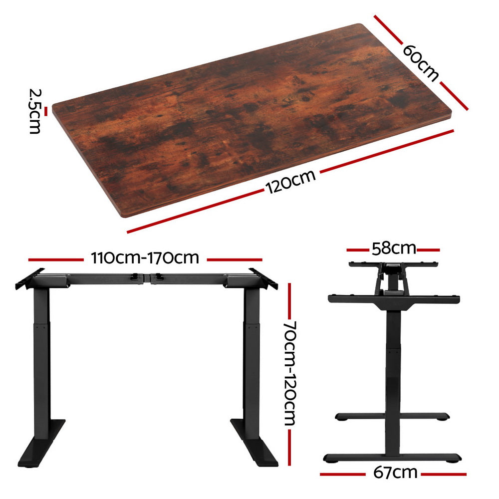Dickson rustic brown standing desk in a home office