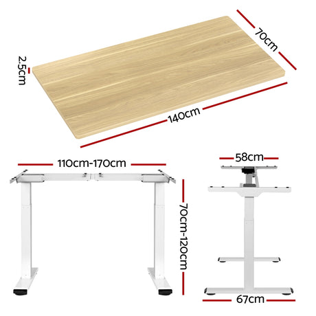 Artiss 140cm Dual Motor Height Adjustable Desk Rustic Brown White Oak or Walnut — Allure Home Collections