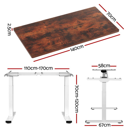 Artiss 140cm Dual Motor Height Adjustable Desk Rustic Brown White Oak or Walnut — Allure Home Collections