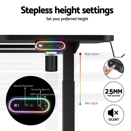 Artiss Motorised Gaming Desk with RGB Lighting Electric Height Adjustment Black or White — Allure Home Collections