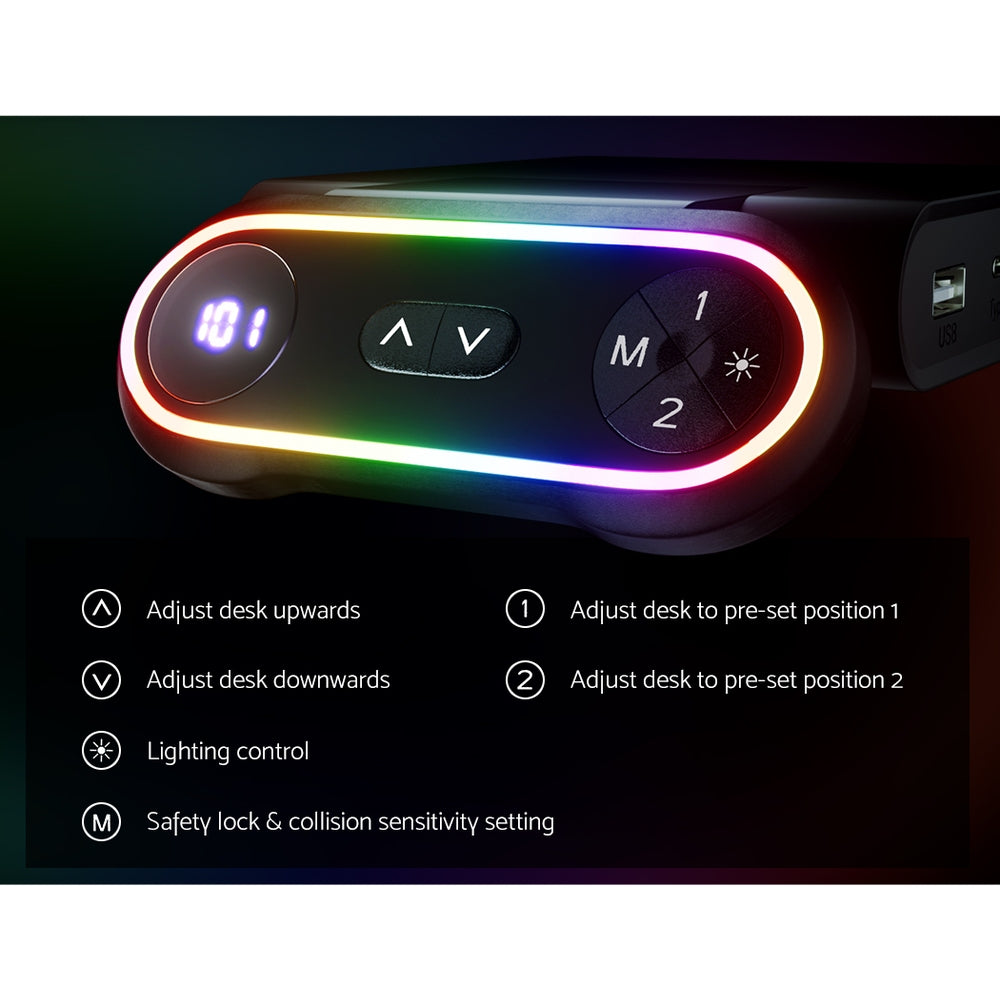 Artiss Motorised Gaming Desk with RGB Lighting Electric Height Adjustment Black or White — Allure Home Collections