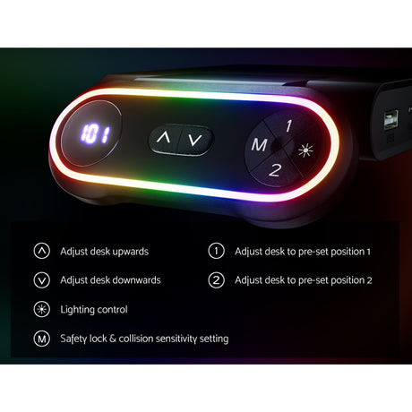 Artiss Motorised Gaming Desk with RGB Lighting Electric Height Adjustment Black or White — Allure Home Collections