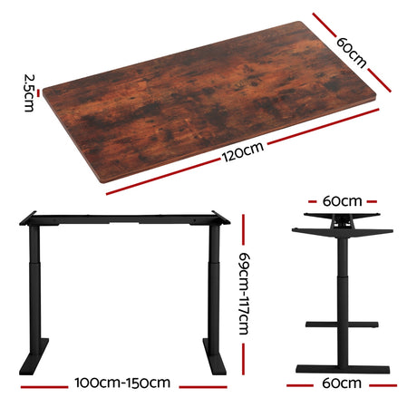 Artiss Motorised Electric Adjustable Standing Desk White Oak Black or Rustic Brown — Allure Home Collections