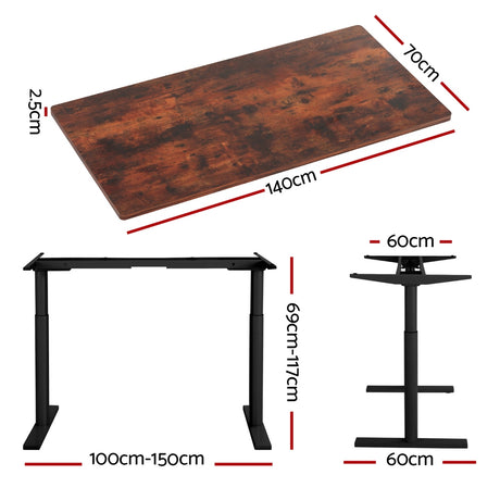 Artiss Motorised Adjustable Height Standing Desk Black or Rustic Brown — Allure Home Collections