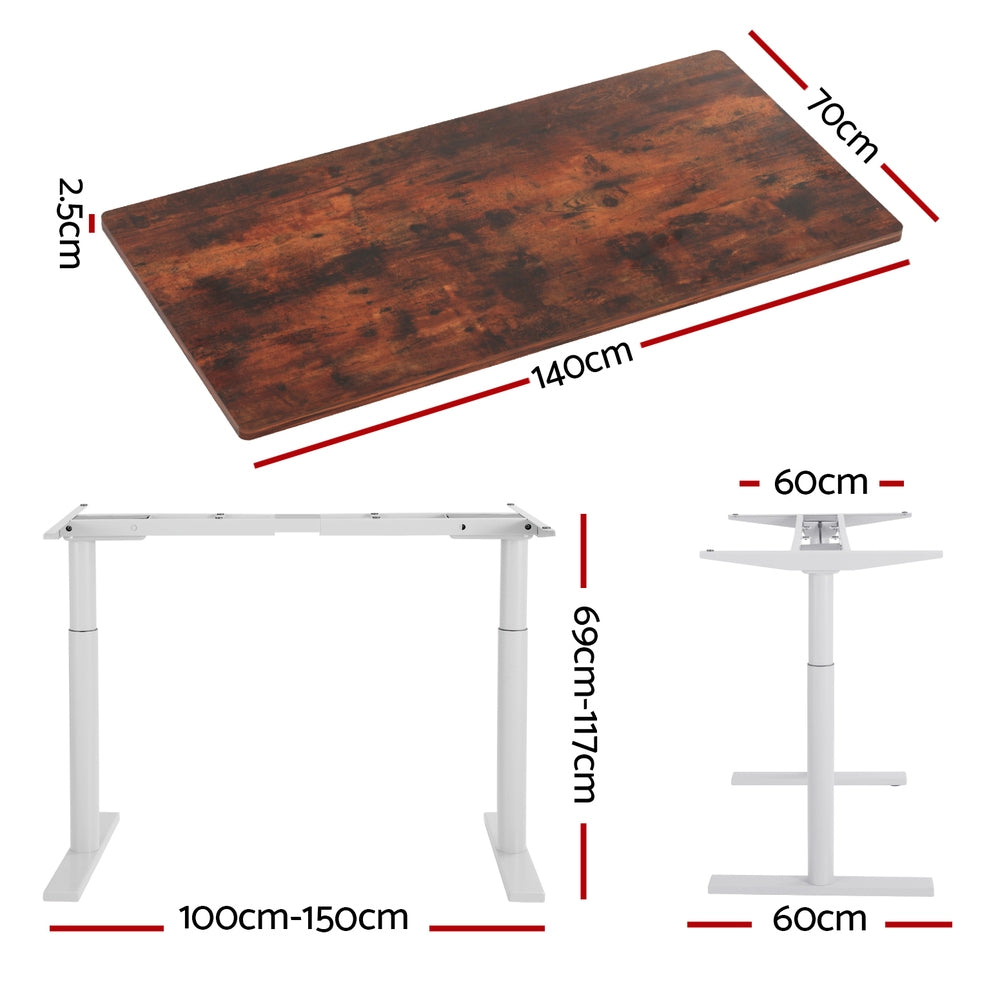 Artiss 140cm Motorised Height Adjustable Standing Desk Black White Oak or Rustic Brown — Allure Home Collections