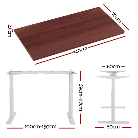 Artiss 140cm Motorised Height Adjustable Standing Desk Black White Oak or Rustic Brown — Allure Home Collections