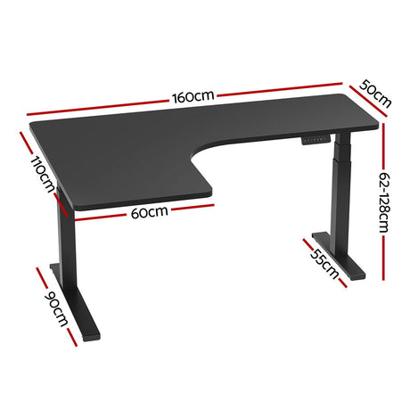 Artiss L-Shaped Motorised Standing Desk 160CM Black