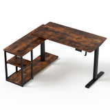 Forrest rustic brown L shaped corner electric standing desk in a home office