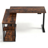 Forrest rustic brown L shaped corner electric standing desk in a home office