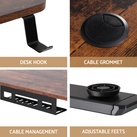 Forrest rustic brown L shaped corner electric standing desk in a home office