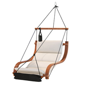 Hyams cream hammock chair with pine wood frame and footrest indoors