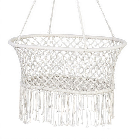 Gardeon Hammock Chair Cotton Swing Chair Outdoor Indoor Cream