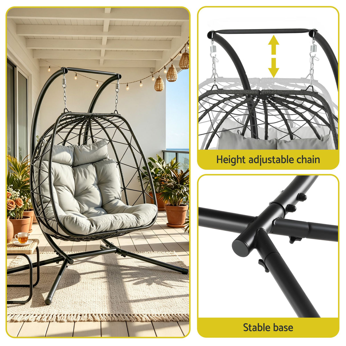Kalaru 2 Seater Hanging Egg Chair Dark Grey image 4