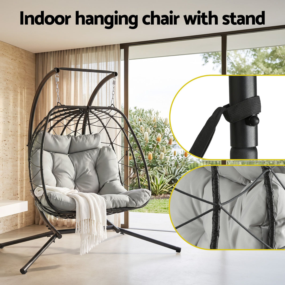 Kalaru 2 Seater Hanging Egg Chair Dark Grey image 7