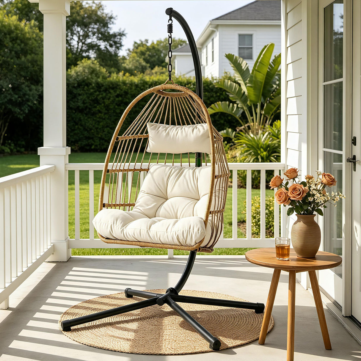Central Tilba Hanging Egg Chair Latte image 1