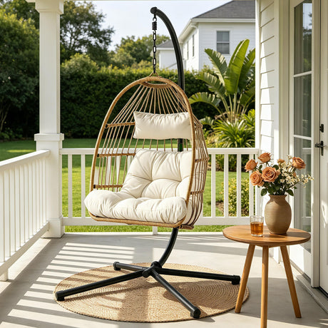 Central Tilba Hanging Egg Chair Latte image 1