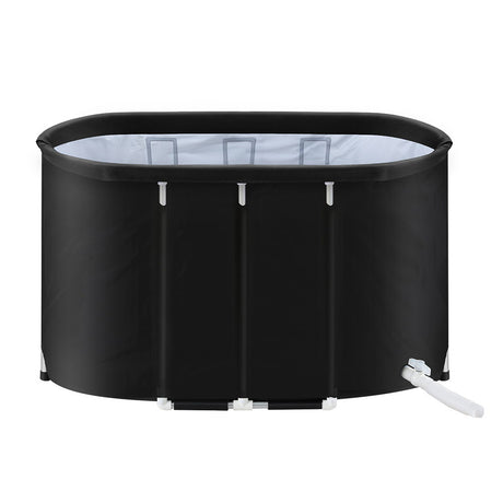Black portable ice bath tub with support legs