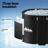 Black portable ice bath tub drain tap and hose detail