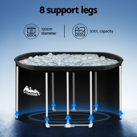 Black portable ice bath tub interior with seating cushion