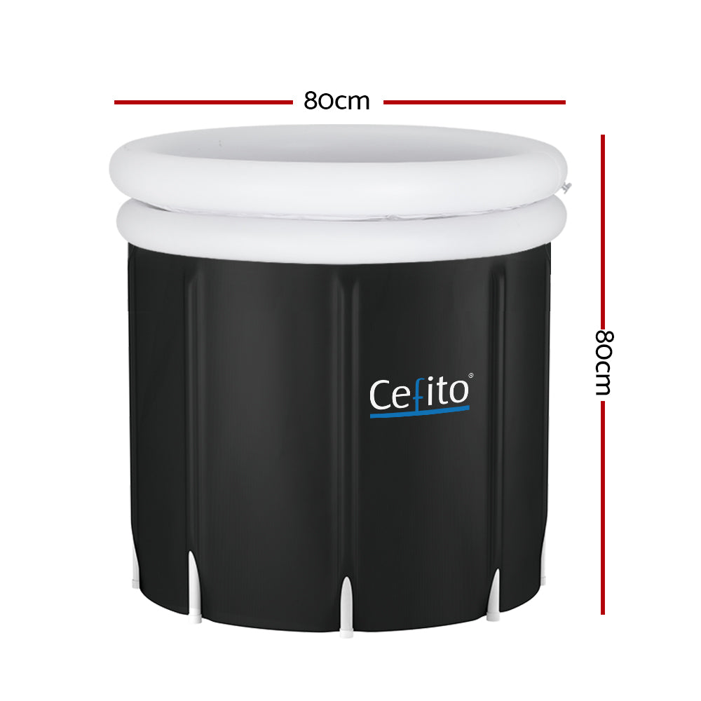 Black portable ice bath tub with support legs