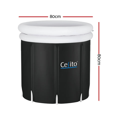 Black portable ice bath tub with support legs