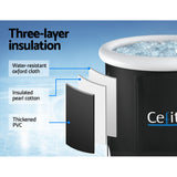 Black portable ice bath tub drain tap and hose detail