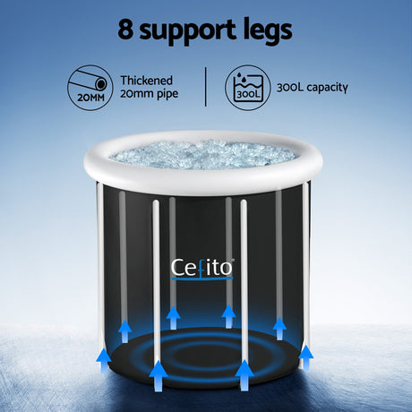 Black portable ice bath tub interior view