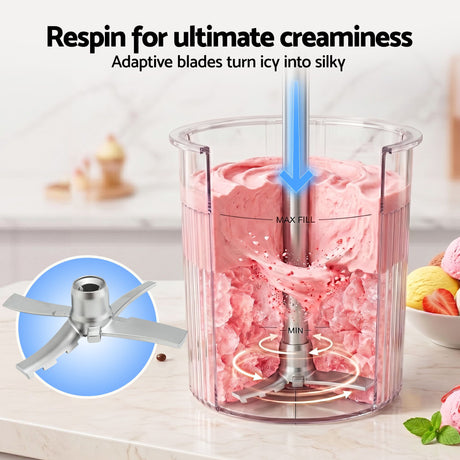 Side view of the black ice cream maker on a kitchen bench