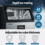 Side profile of the commercial ice maker showing stainless steel casing