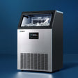 Commercial ice maker in stainless steel and black, 45 kg per day output, front view