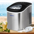 Stainless steel portable ice maker in silver, front view with viewing window